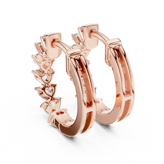 Pair-shot: Round Diamond Hoop Earrings with Halo Setting in 14k Rose Gold - Lab Grown - Driona Jewels