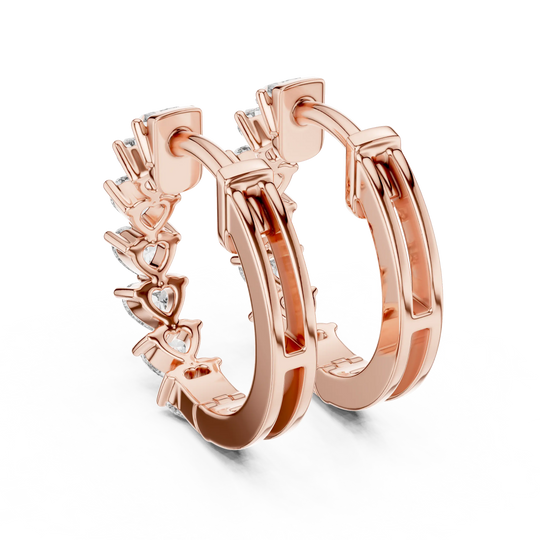 Pair-shot: Round Diamond Hoop Earrings with Halo Setting in 14k Rose Gold - Lab Grown - Driona Jewels