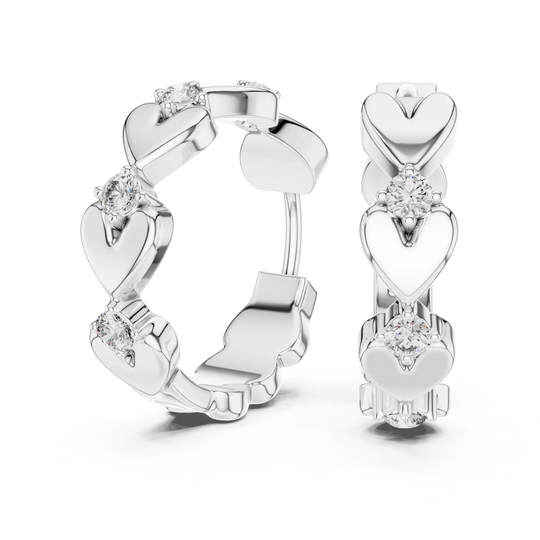 Pair-Shot: Round Diamond Hoop Earrings with Halo Setting in 14k White Gold - Lab Grown - Driona Jewels