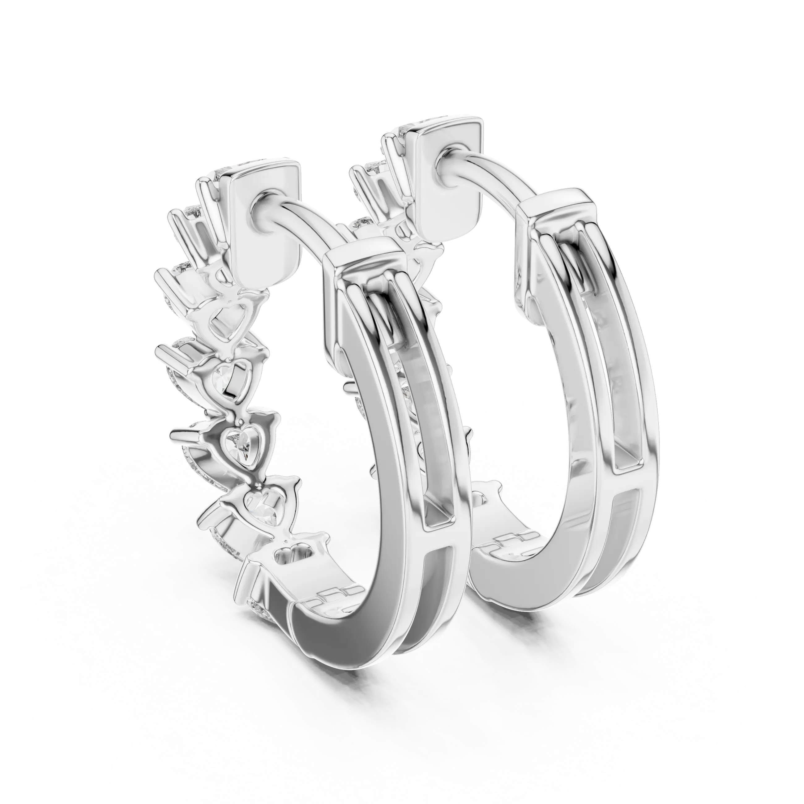 Pair-shot: Round Diamond Hoop Earrings with Halo Setting in 14k White Gold - Lab Grown - Driona Jewels