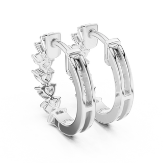 Pair-shot: Round Diamond Hoop Earrings with Halo Setting in 14k White Gold - Lab Grown - Driona Jewels