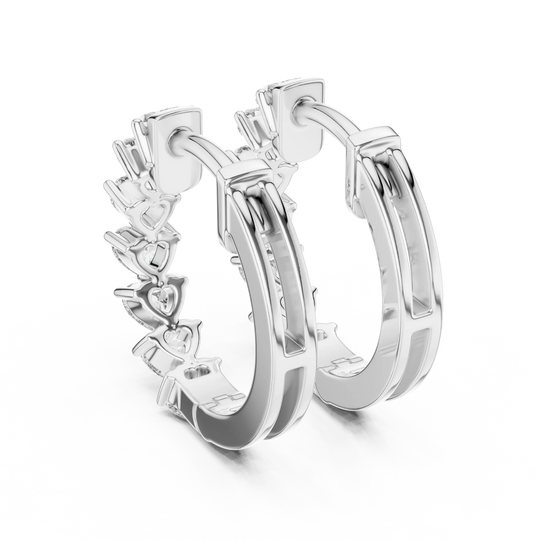 Pair-shot: Round Diamond Hoop Earrings with Halo Setting in 14k White Gold - Lab Grown - Driona Jewels