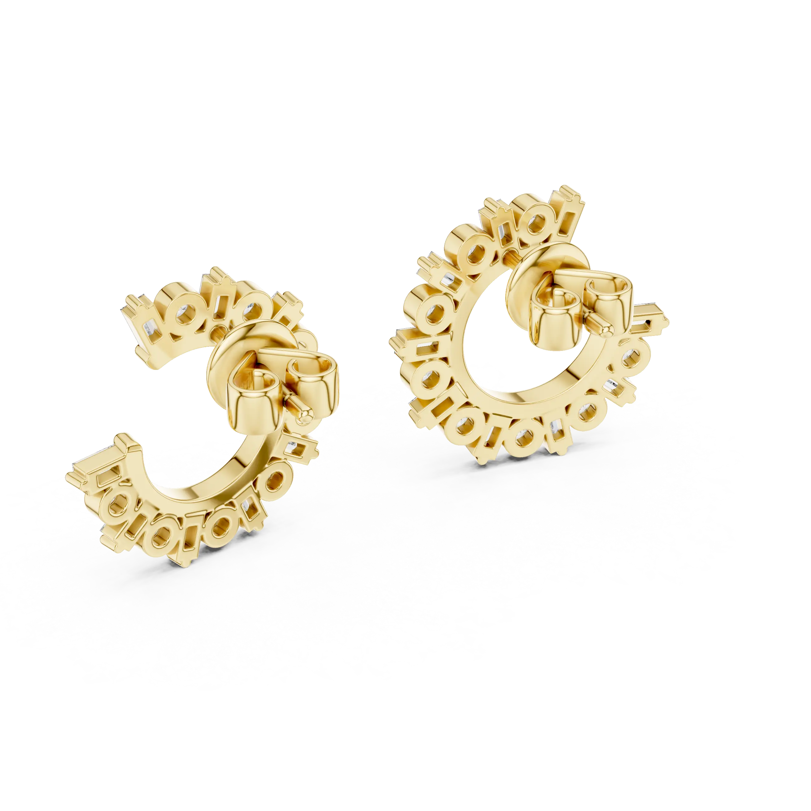 Pair-shot: Round Diamond Hoops with Pave Setting in 14k Gold - Lab Grown - Driona Jewels