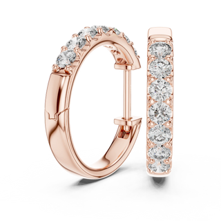 Pair Shot: Round Diamond Hoop Earrings with Pave Setting in 14k Rose Gold - Lab Grown - Driona Jewels