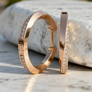 Pair-shot: Round Diamond Hoop Earrings with Pave Setting in 14k Rose Gold - Lab Grown - Driona Jewels