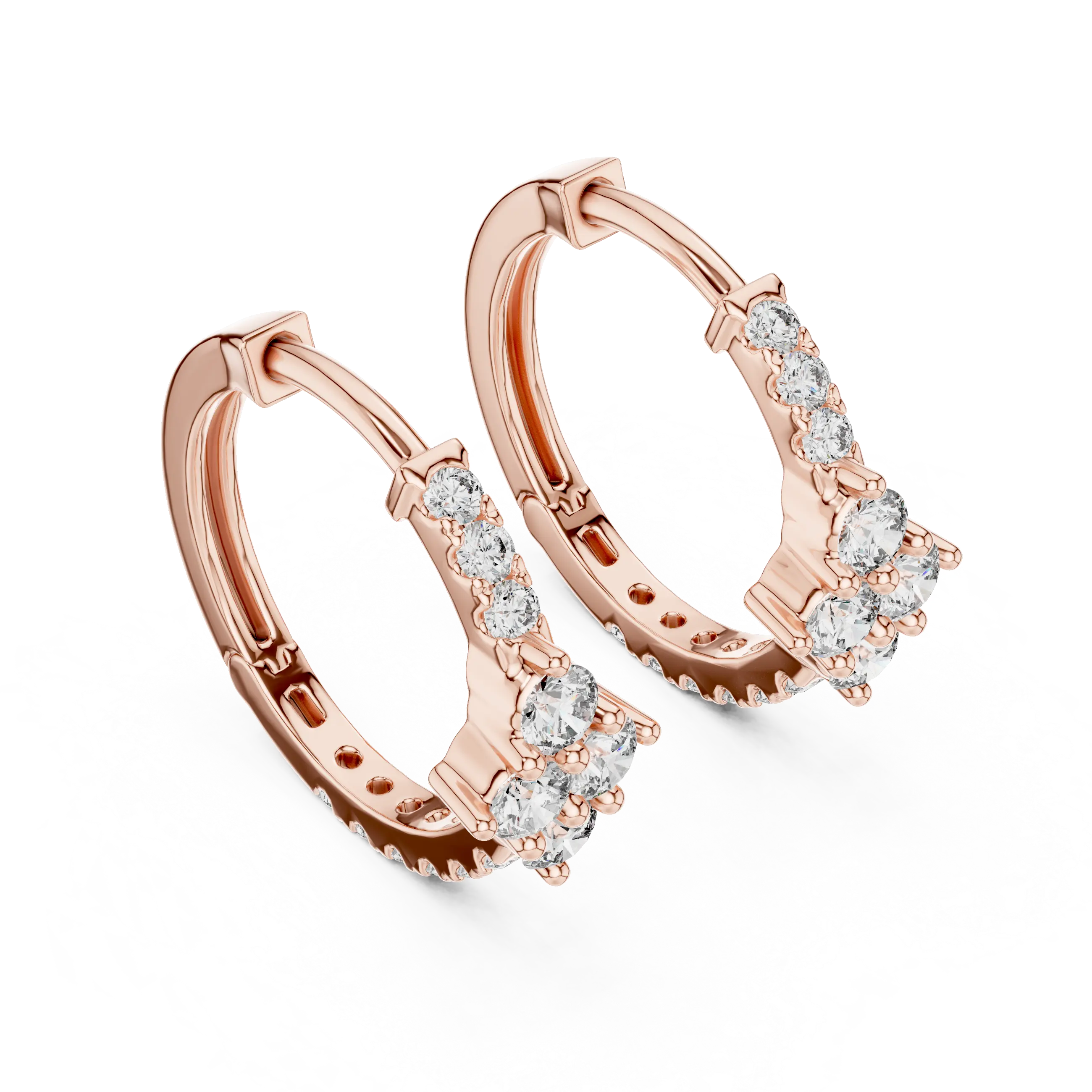 Pair-Shot: Round Diamond Hoop Earrings with Pave Setting in 14k Rose Gold - Lab Grown - Driona Jewels