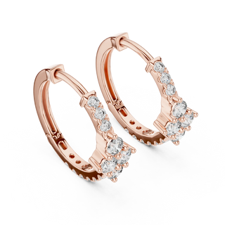 Pair-Shot: Round Diamond Hoop Earrings with Pave Setting in 14k Rose Gold - Lab Grown - Driona Jewels