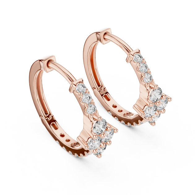 Pair-Shot: Round Diamond Hoop Earrings with Pave Setting in 14k Rose Gold - Lab Grown - Driona Jewels