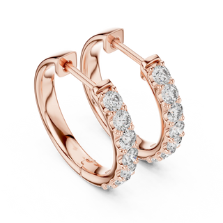 Pair-shot: Round Diamond Hoop Earrings with Pave Setting in 14k Rose Gold - Lab Grown - Driona Jewels