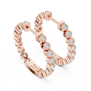 Pair-shot: Round Diamond Hoop Earrings with Pave Setting in 14k Rose Gold - Lab Grown - Driona Jewels