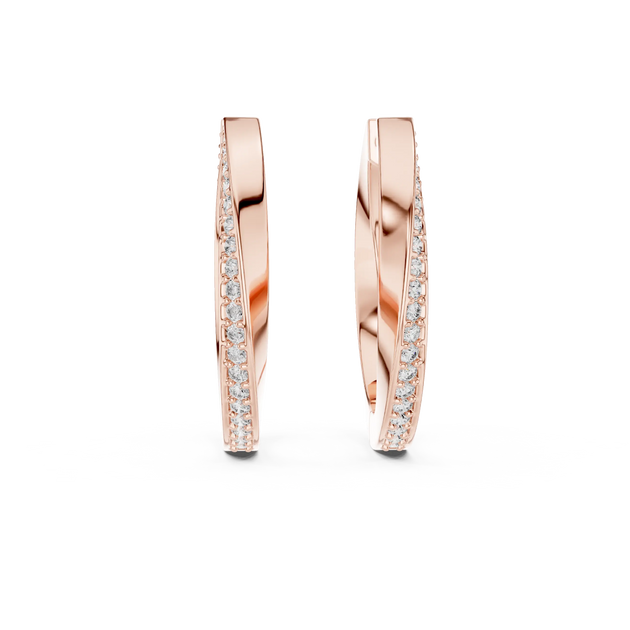Pair Shot: Round Diamond Hoop Earrings with Pave Setting in 14k Rose Gold - Lab Grown - Driona Jewels