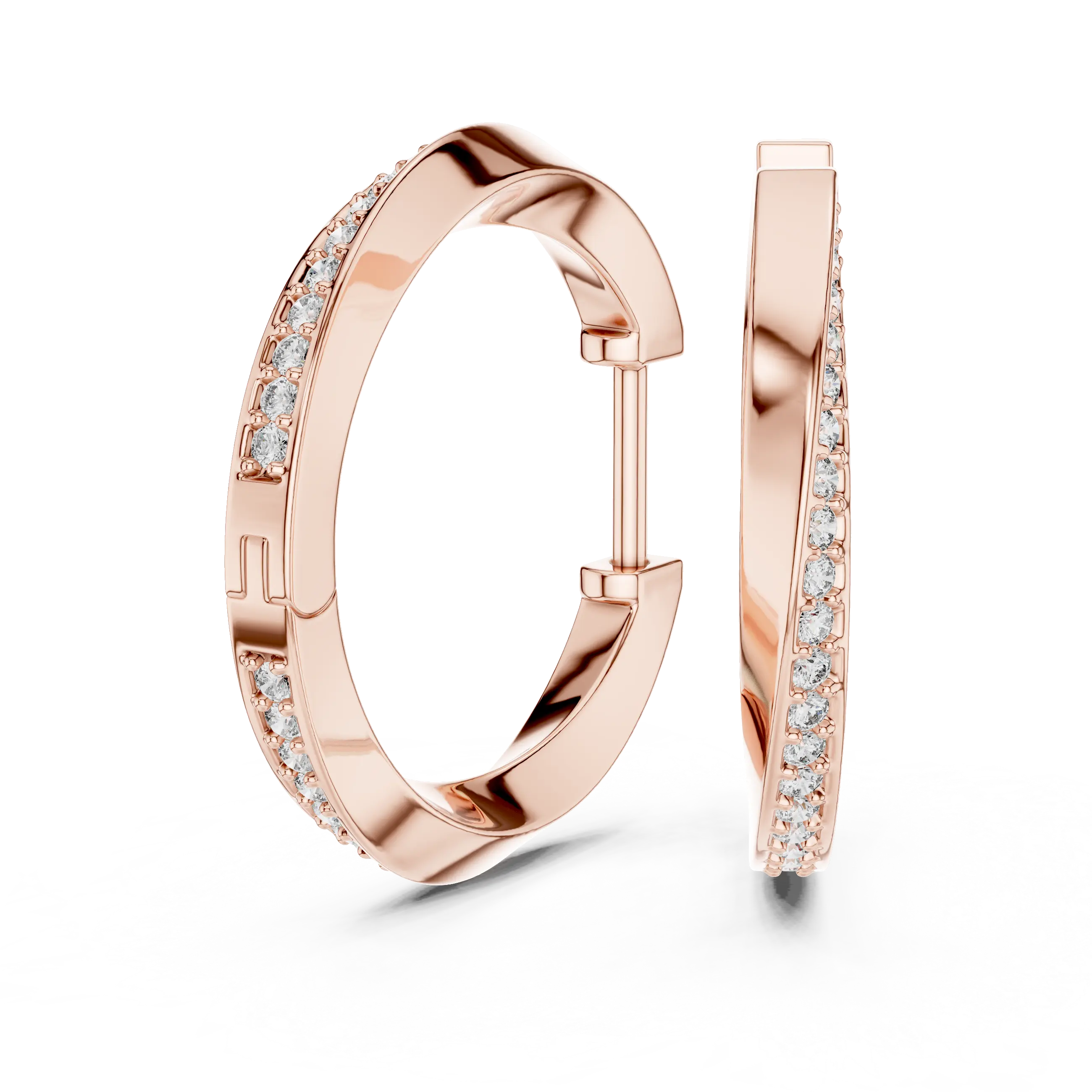 Pair Shot: Round Diamond Hoop Earrings with Pave Setting in 14k Rose Gold - Lab Grown - Driona Jewels