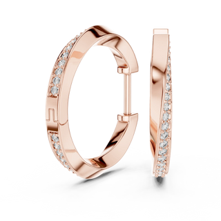 Pair Shot: Round Diamond Hoop Earrings with Pave Setting in 14k Rose Gold - Lab Grown - Driona Jewels