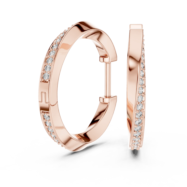 Pair Shot: Round Diamond Hoop Earrings with Pave Setting in 14k Rose Gold - Lab Grown - Driona Jewels