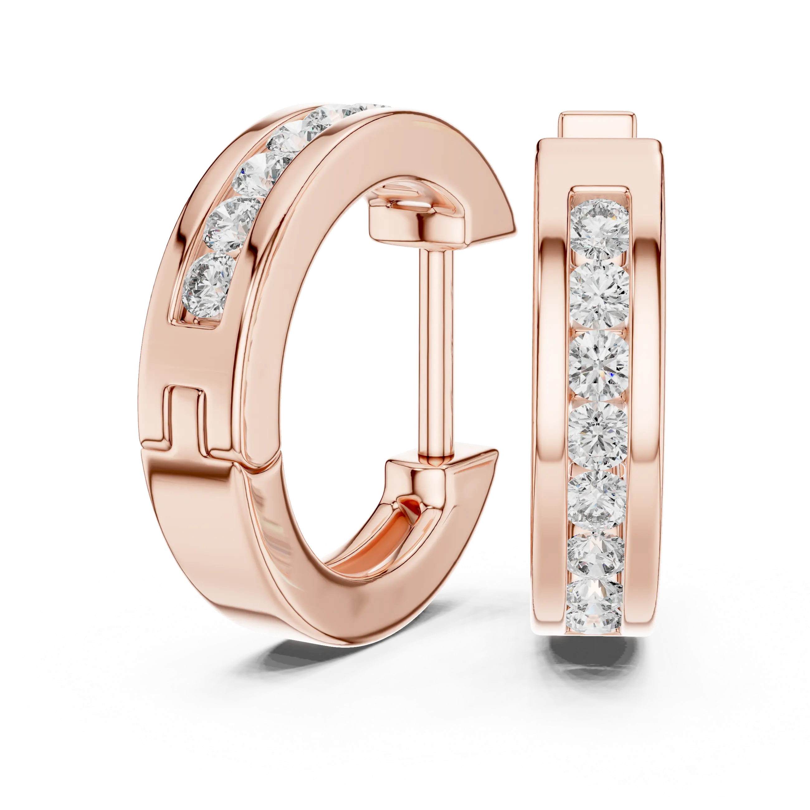 Pair Shot: Round Diamond Hoop Earrings with Pave Setting in 14k Rose Gold - Lab Grown - Driona Jewels