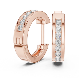 Pair Shot: Round Diamond Hoop Earrings with Pave Setting in 14k Rose Gold - Lab Grown - Driona Jewels