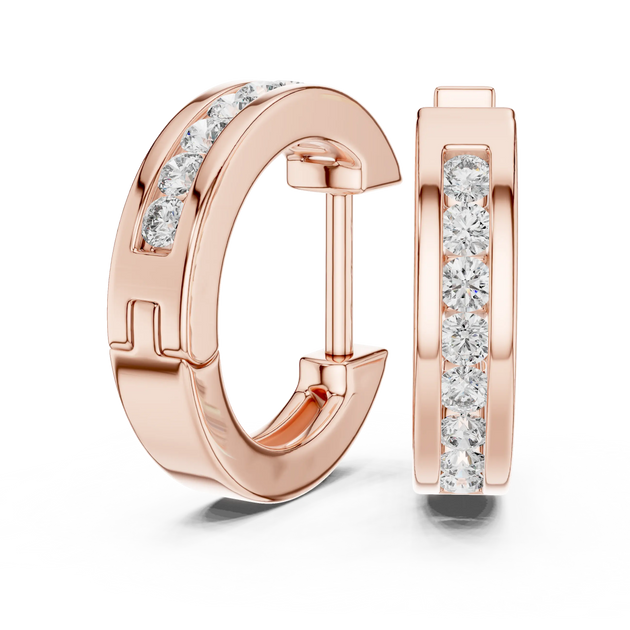 Pair Shot: Round Diamond Hoop Earrings with Pave Setting in 14k Rose Gold - Lab Grown - Driona Jewels