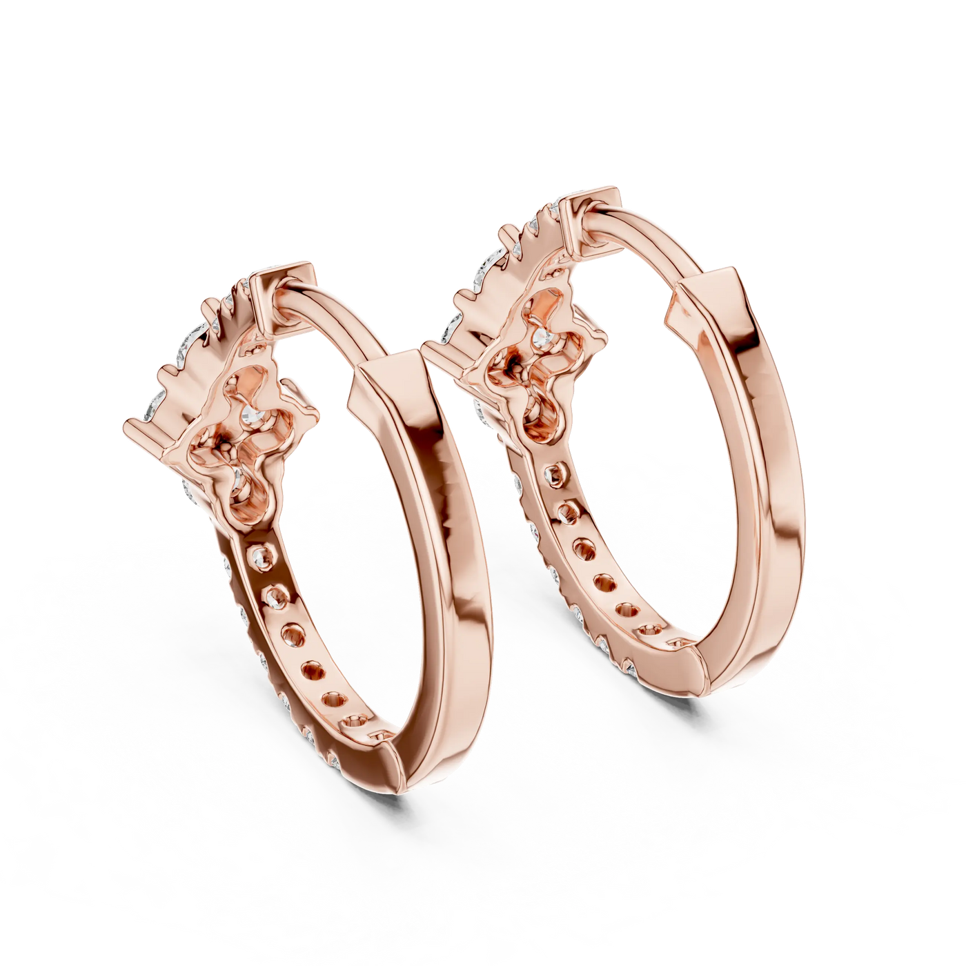 Pair-Shot: Round Diamond Hoop Earrings with Pave Setting in 14k Rose Gold - Lab Grown - Driona Jewels
