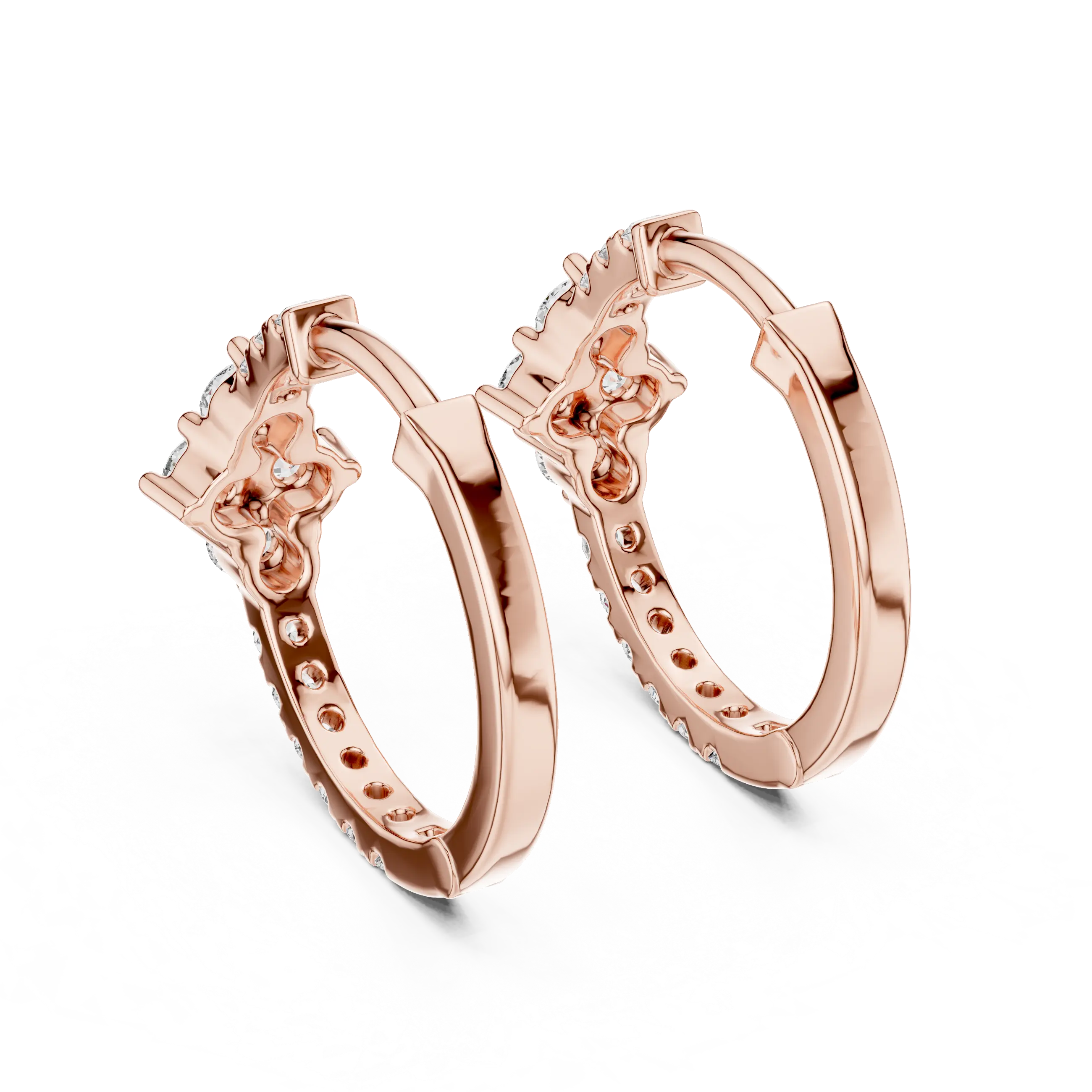 Pair-Shot: Round Diamond Hoop Earrings with Pave Setting in 14k Rose Gold - Lab Grown - Driona Jewels