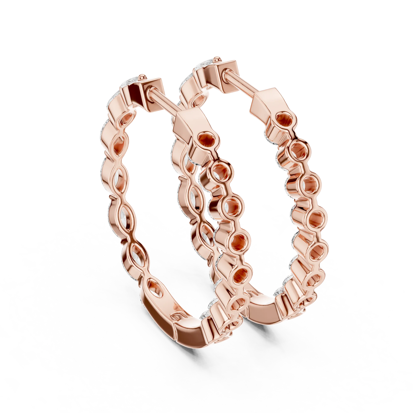 Pair Shot: Round Diamond Hoop Earrings with Pave Setting in 14k Rose Gold - Lab Grown - Driona Jewels