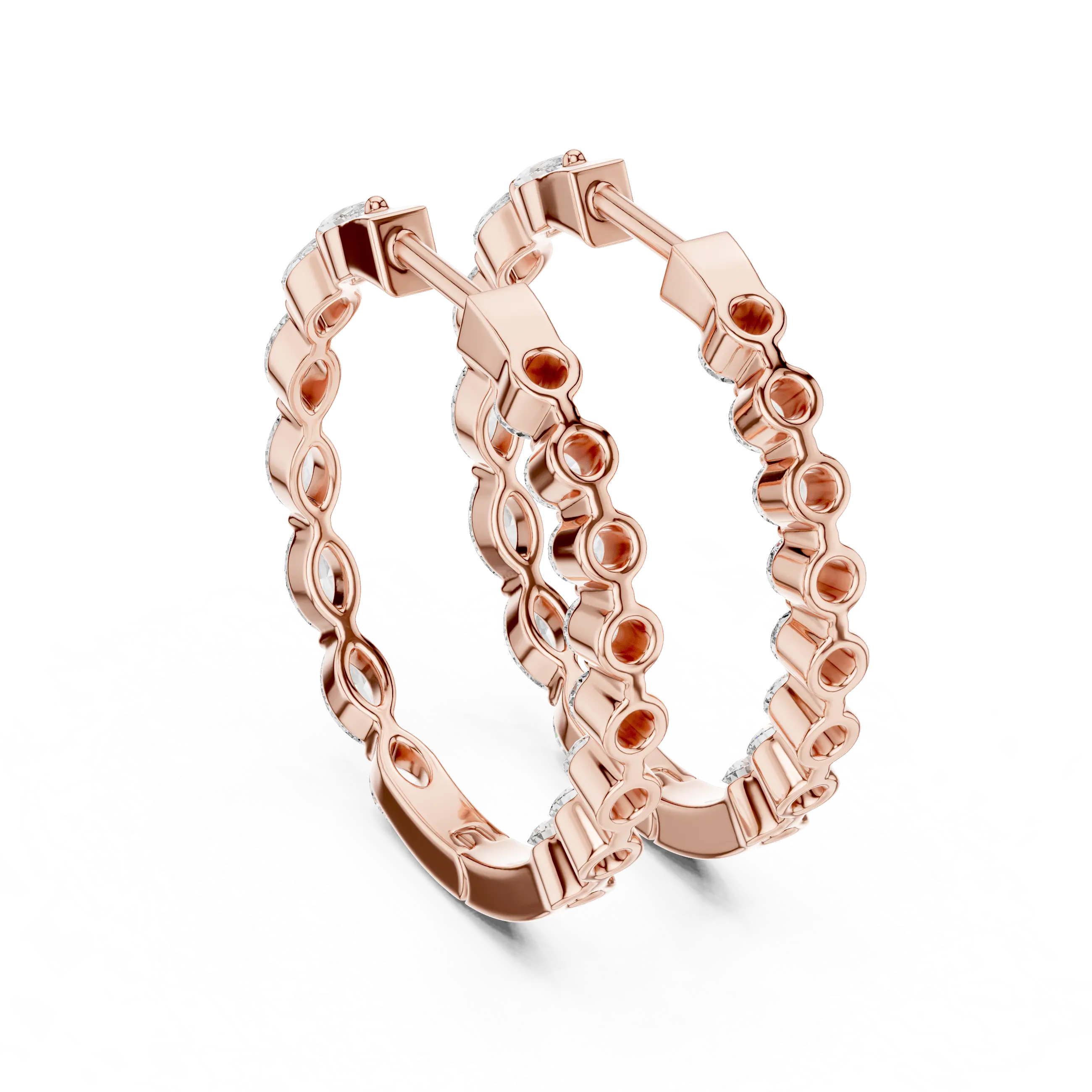 Pair Shot: Round Diamond Hoop Earrings with Pave Setting in 14k Rose Gold - Lab Grown - Driona Jewels