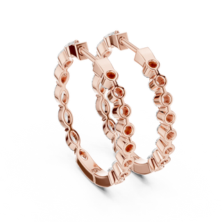 Pair Shot: Round Diamond Hoop Earrings with Pave Setting in 14k Rose Gold - Lab Grown - Driona Jewels