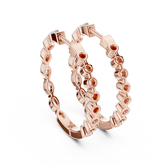 Pair Shot: Round Diamond Hoop Earrings with Pave Setting in 14k Rose Gold - Lab Grown - Driona Jewels