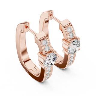 Pair-shot: Round Diamond Hoop Earrings with Pave Setting in 14k Rose Gold - Lab Grown - Driona Jewels
