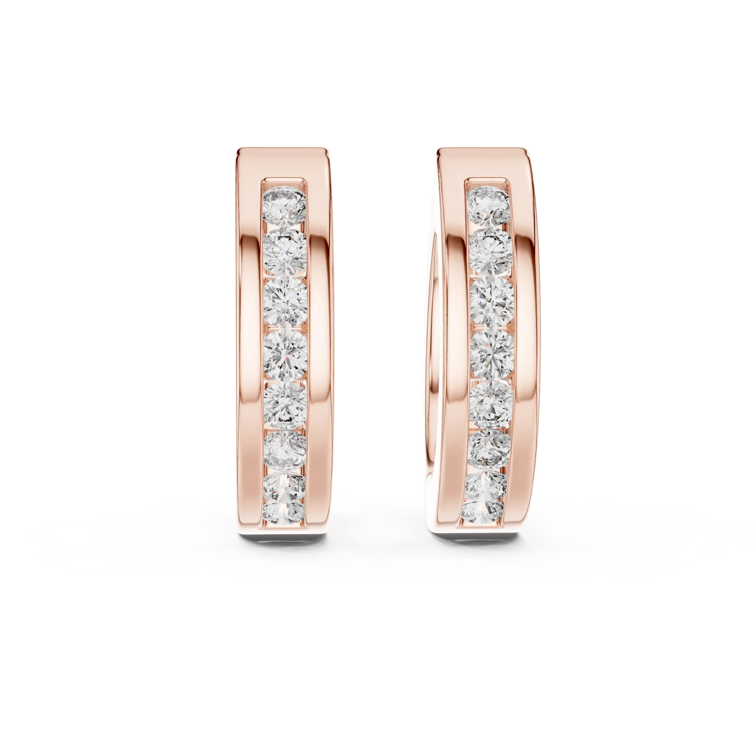 Pair-Shot: Round Diamond Hoop Earrings with Pave Setting in 14k Rose Gold - Lab Grown - Driona Jewels
