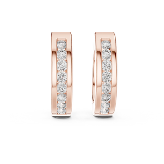 Pair-Shot: Round Diamond Hoop Earrings with Pave Setting in 14k Rose Gold - Lab Grown - Driona Jewels