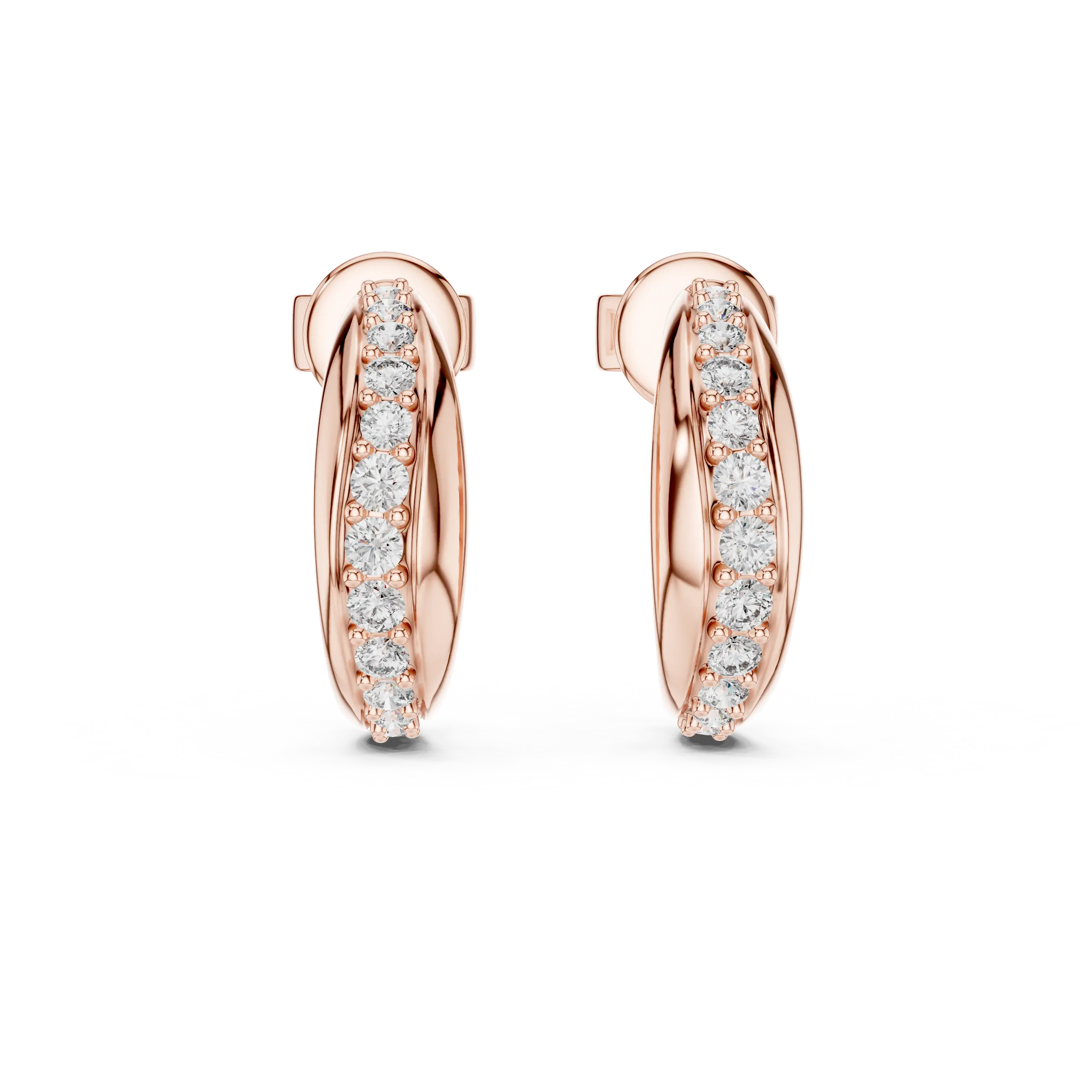 Pair-Shot: Round Diamond Hoop Earrings with Pave Setting in 14k Rose Gold - Lab Grown - Driona Jewels