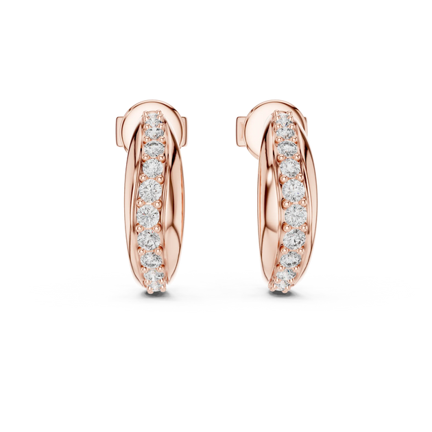 Pair-Shot: Round Diamond Hoop Earrings with Pave Setting in 14k Rose Gold - Lab Grown - Driona Jewels