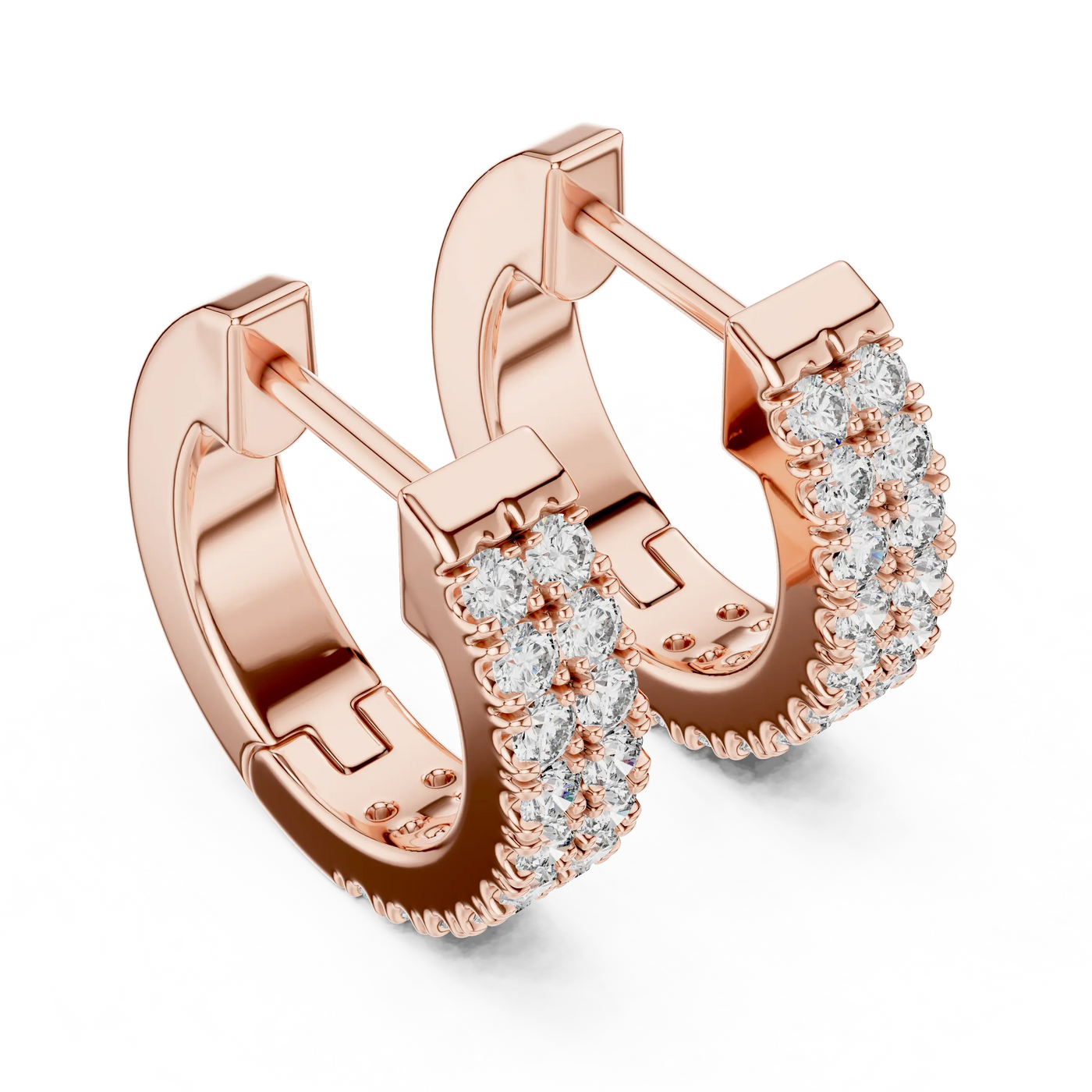 Pair-Shot: Round Diamond Hoop Earrings with Pave Setting in 14k Rose Gold - Lab Grown - Driona Jewels