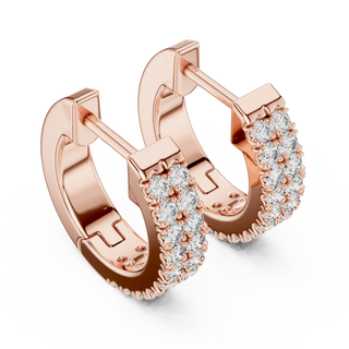 Pair-Shot: Round Diamond Hoop Earrings with Pave Setting in 14k Rose Gold - Lab Grown - Driona Jewels