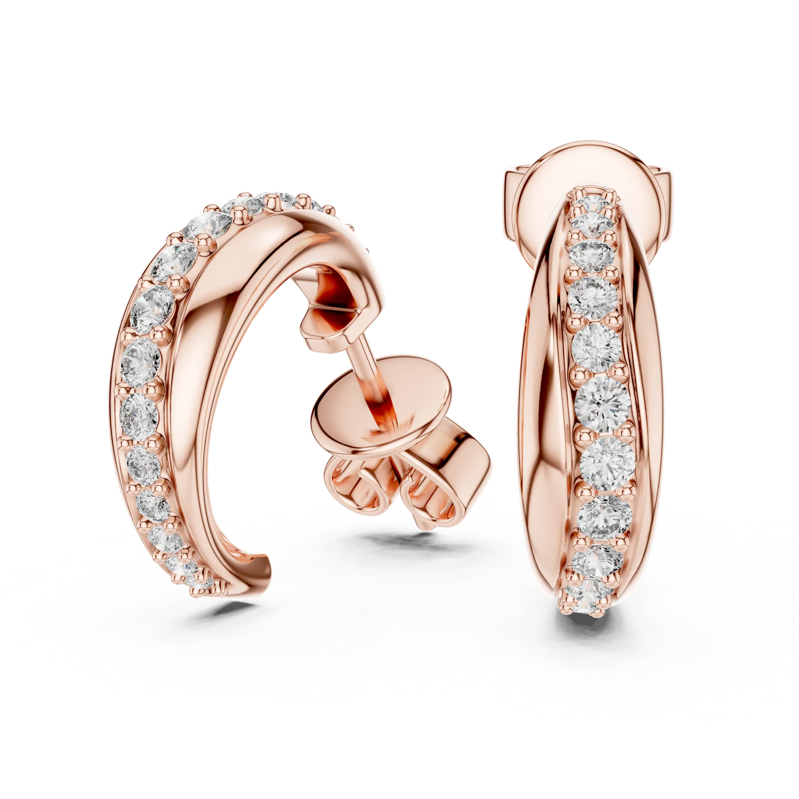 Pair-Shot: Round Diamond Hoop Earrings with Pave Setting in 14k Rose Gold - Lab Grown - Driona Jewels