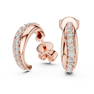Pair-Shot: Round Diamond Hoop Earrings with Pave Setting in 14k Rose Gold - Lab Grown - Driona Jewels