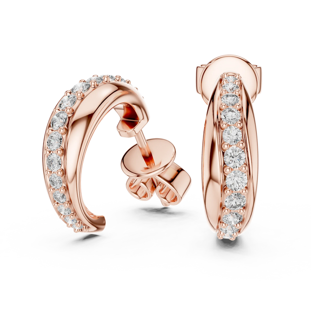 Pair-Shot: Round Diamond Hoop Earrings with Pave Setting in 14k Rose Gold - Lab Grown - Driona Jewels