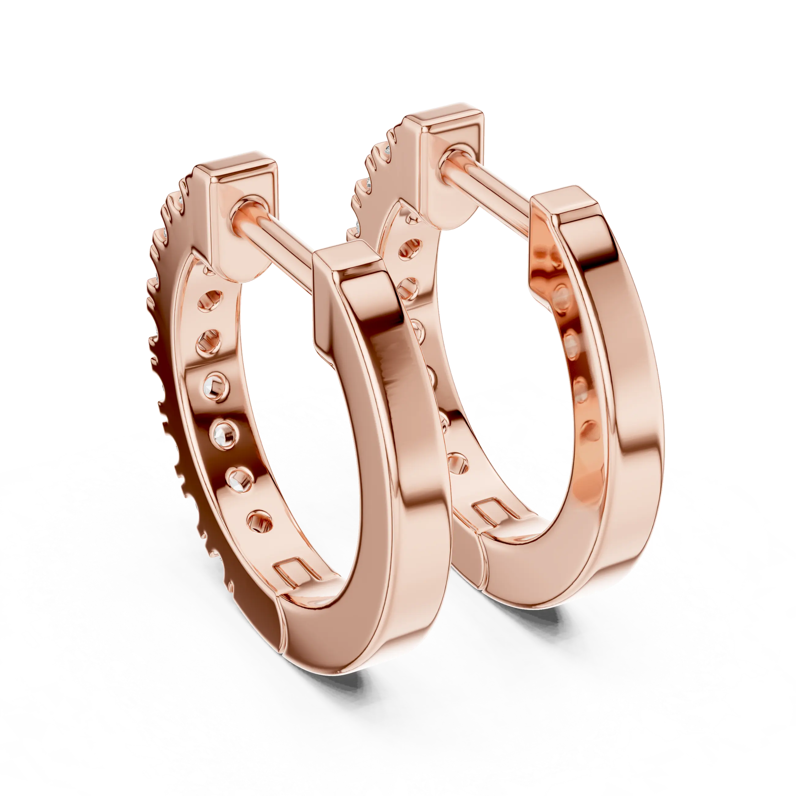 Pair-shot: Round Diamond Hoop Earrings with Pave Setting in 14k Rose Gold - Lab Grown - Driona Jewels