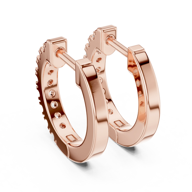 Pair-shot: Round Diamond Hoop Earrings with Pave Setting in 14k Rose Gold - Lab Grown - Driona Jewels