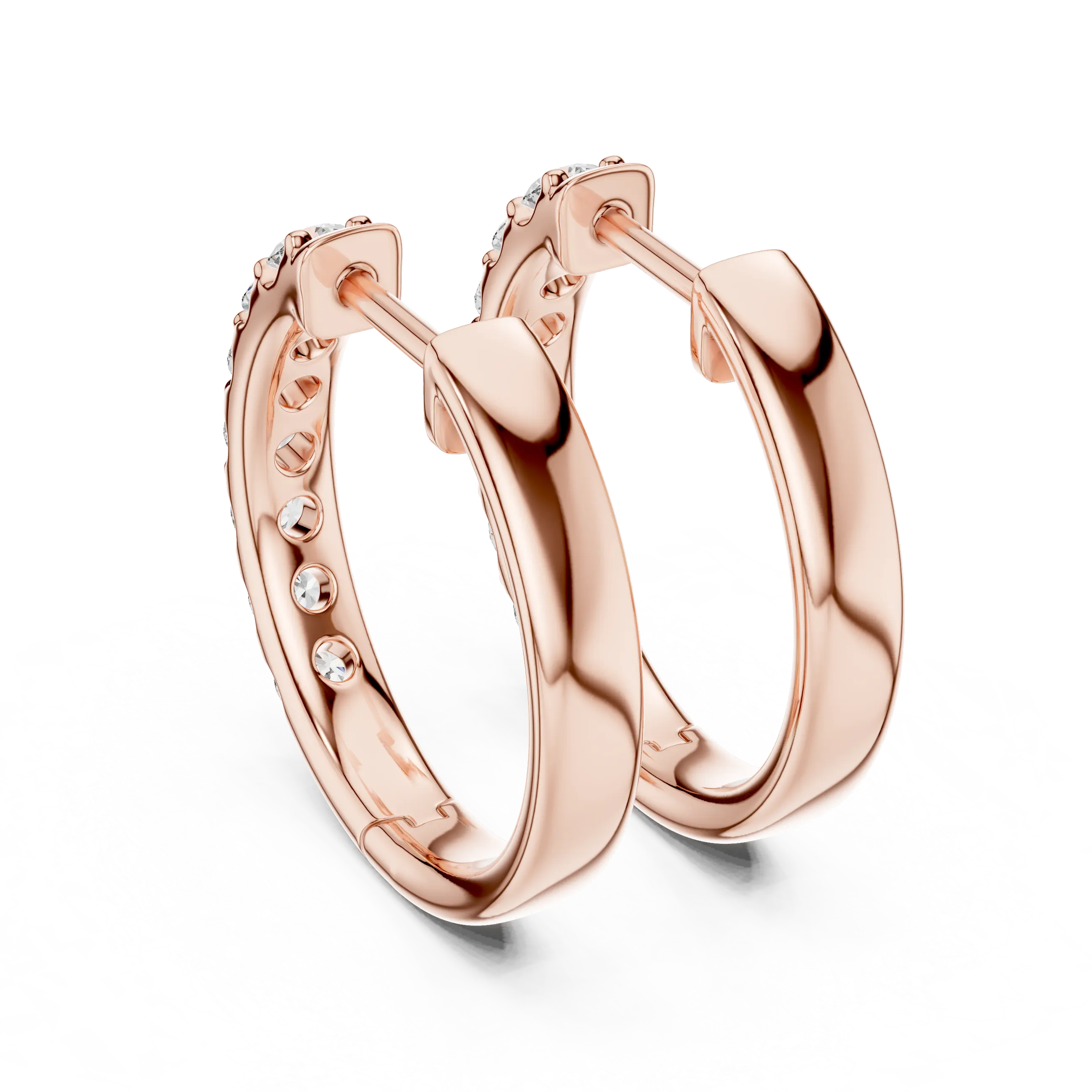 Pair-shot: Round Diamond Hoop Earrings with Pave Setting in 14k Rose Gold - Lab Grown - Driona Jewels