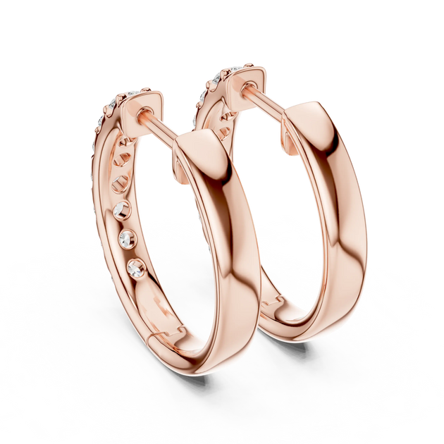 Pair-shot: Round Diamond Hoop Earrings with Pave Setting in 14k Rose Gold - Lab Grown - Driona Jewels