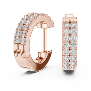 Pair Shot: Round Diamond Hoop Earrings with Pave Setting in 14k Rose Gold - Lab Grown - Driona Jewels