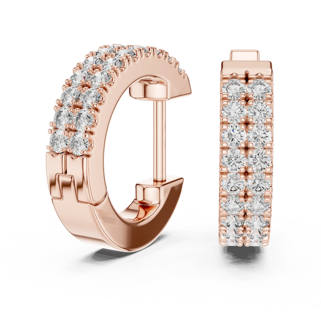 Pair Shot: Round Diamond Hoop Earrings with Pave Setting in 14k Rose Gold - Lab Grown - Driona Jewels