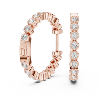 Pair Shot: Round Diamond Hoop Earrings with Pave Setting in 14k Rose Gold - Lab Grown - Driona Jewels