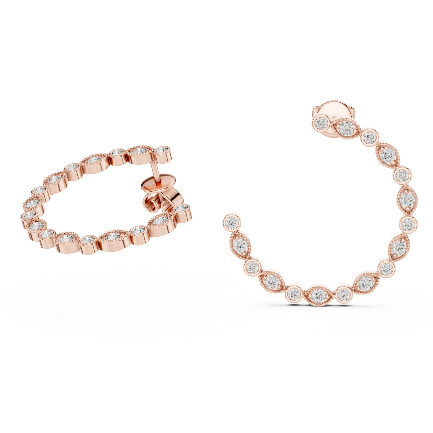 Pair-shot: Round Diamond Hoop Earrings with Pave Setting in 14k Rose Gold - Lab Grown - Driona Jewels
