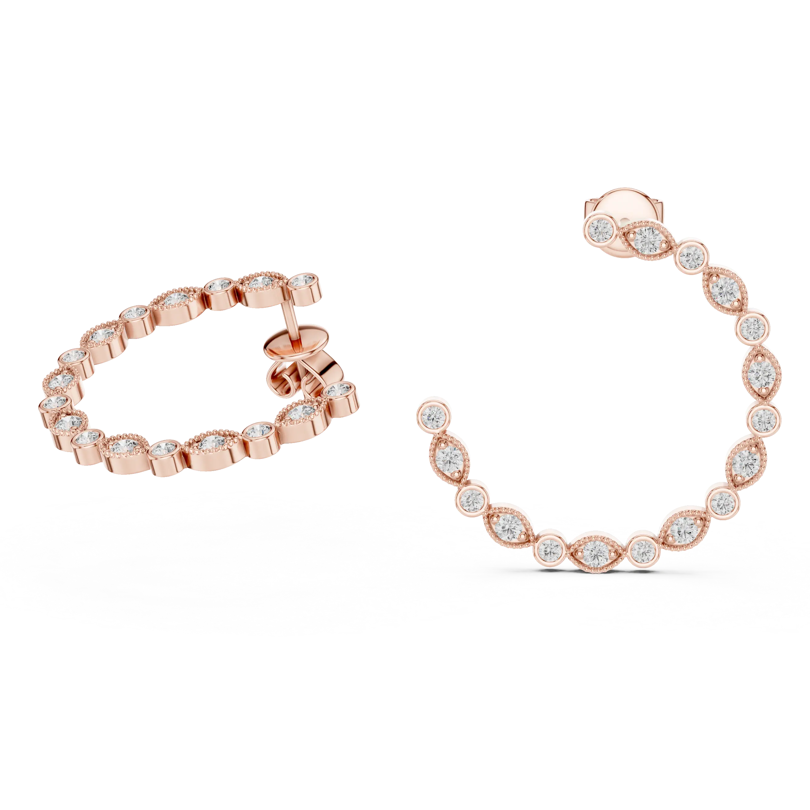 Pair-shot: Round Diamond Hoop Earrings with Pave Setting in 14k Rose Gold - Lab Grown - Driona Jewels