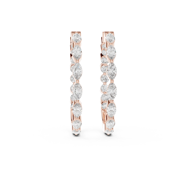 Pair-shot: Round Diamond Hoop Earrings with Pave Setting in 14k Rose Gold - Lab Grown - Driona Jewels