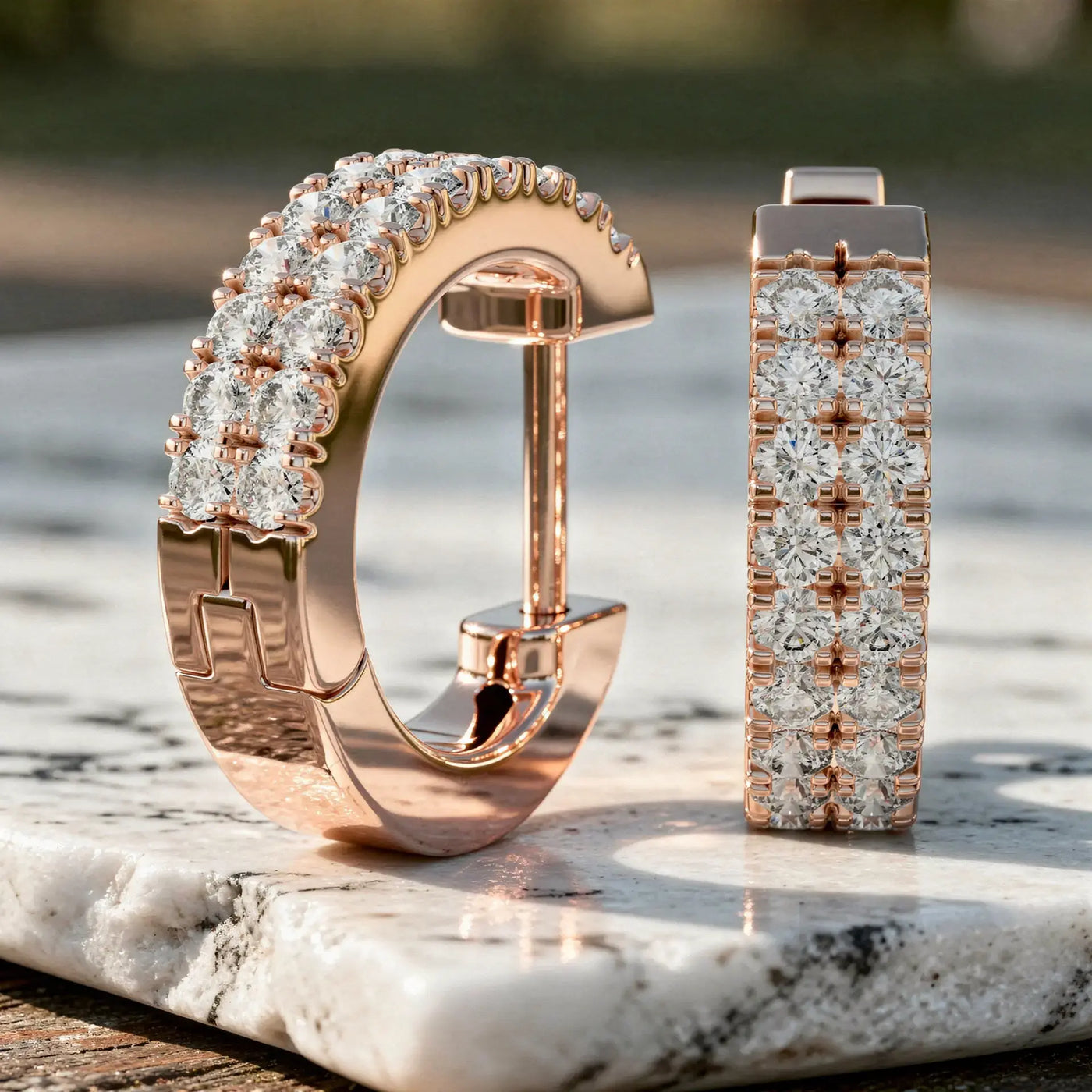 Pair Shot: Round Diamond Hoop Earrings with Pave Setting in 14k Rose Gold - Lab Grown - Driona Jewels