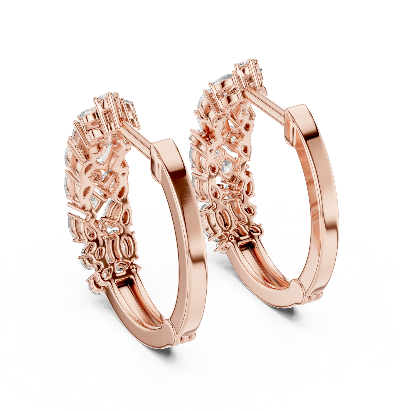 Pair-Shot: Round Diamond Hoop Earrings with Pave Setting in 14k Rose Gold - Lab Grown - Driona Jewels