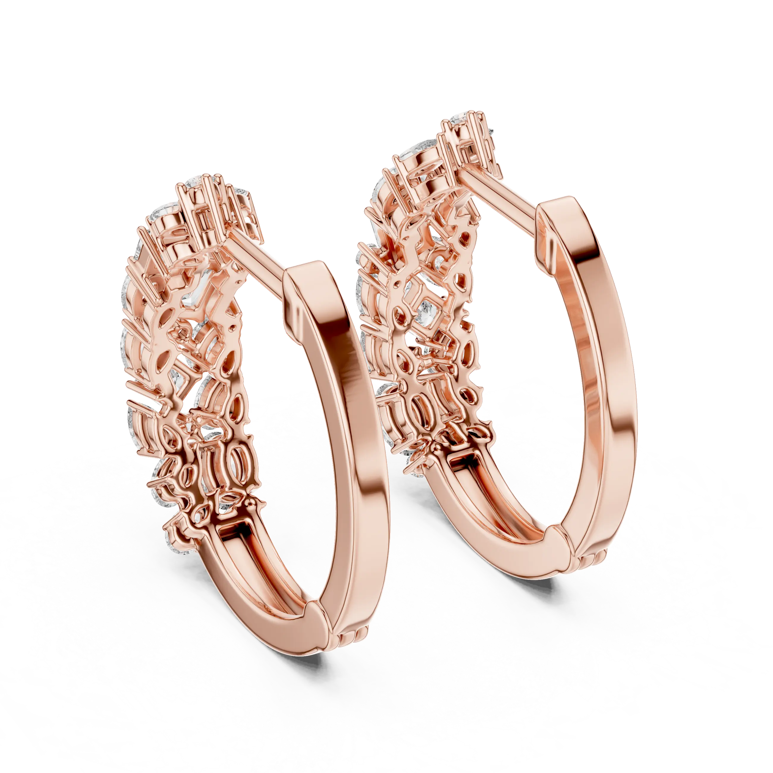 Pair-Shot: Round Diamond Hoop Earrings with Pave Setting in 14k Rose Gold - Lab Grown - Driona Jewels